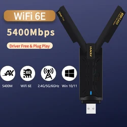 FENVI WiFi 6E USB Adapter Tri-Band 2.4G/5G/6GHz Wireless Network Card Wi-Fi USB3.0 Dongle Driver Free For Win10/11