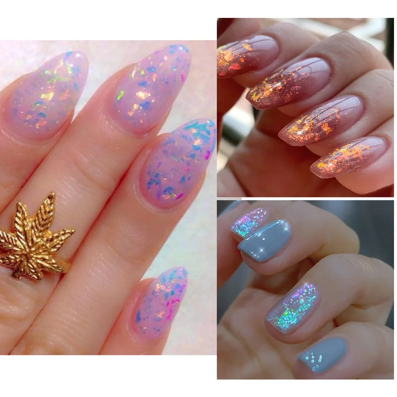 Aurora Iriserende Opale Glitter per unghie Sirena Chrome Poeder Refletterende Edelweiss Ijs Sneeuw Nagels Vlokken Set di decorazioni per smalto gel