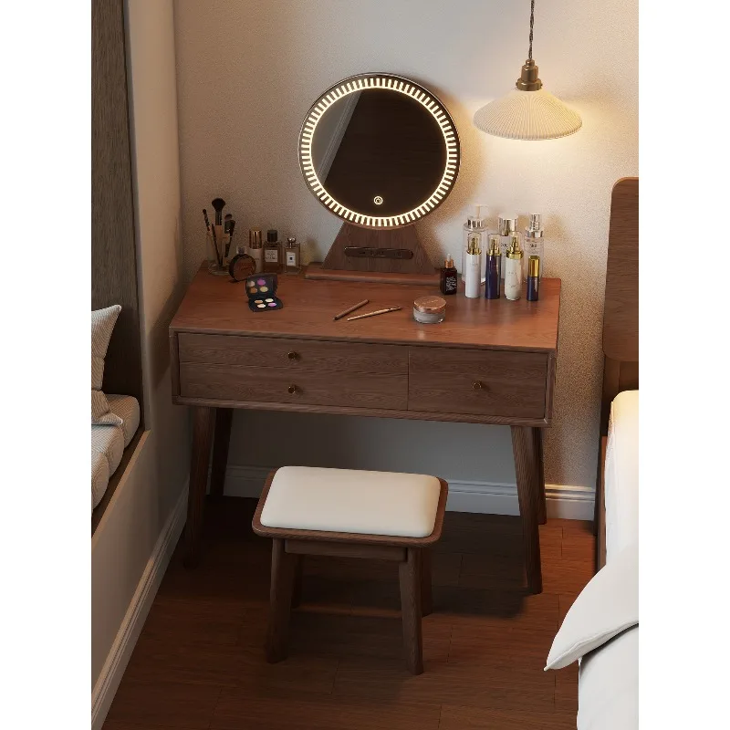 

All solid wood makeup table mirror integrated dresser small apartment master bedroom storage cabinet desk bedside table bedside