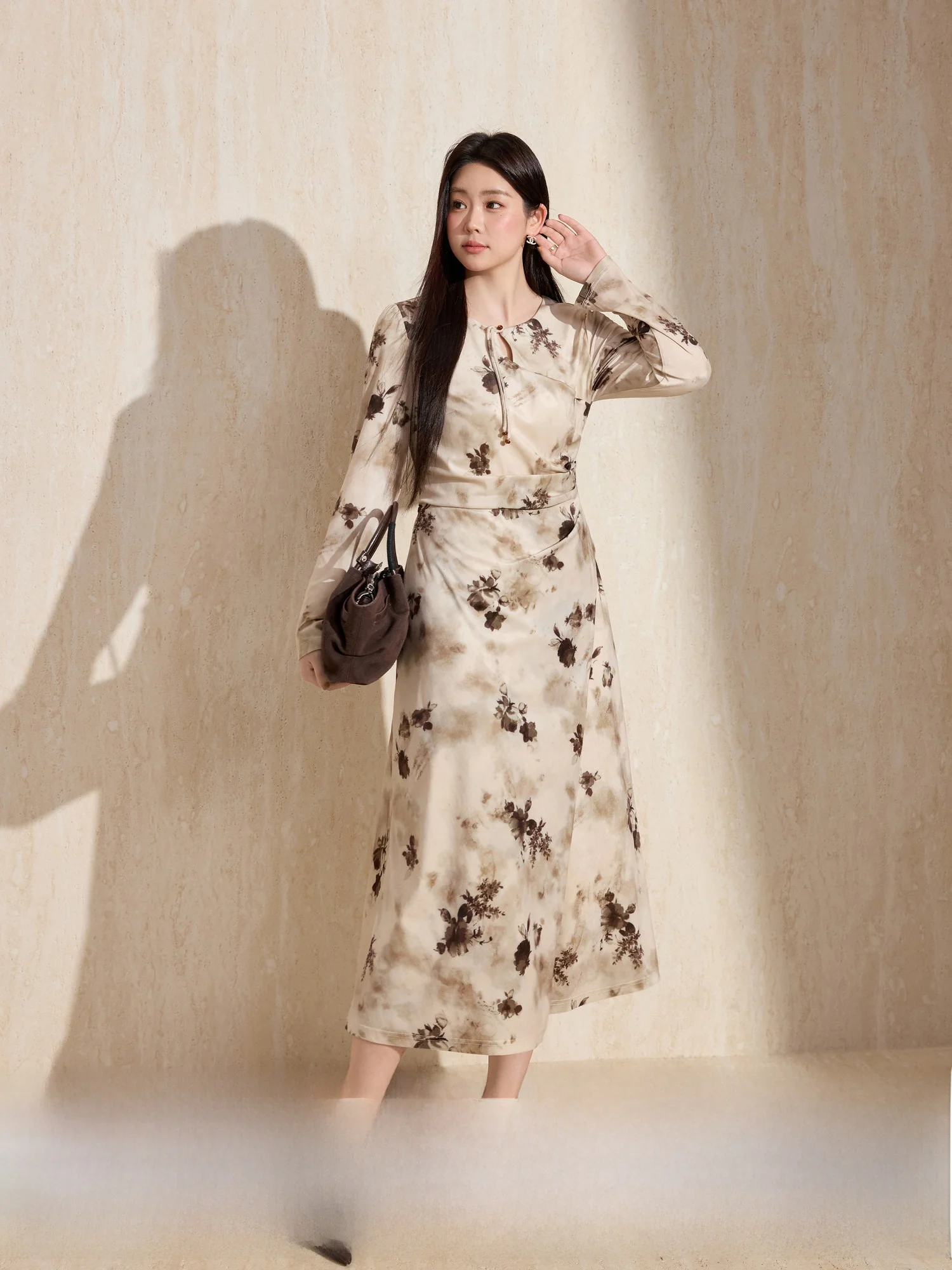 

Blue Language plus Size Velvet Long Sve Dr Ele Print Waist Cinched Meat Concealing Long Skirt for Women Autumn New ...