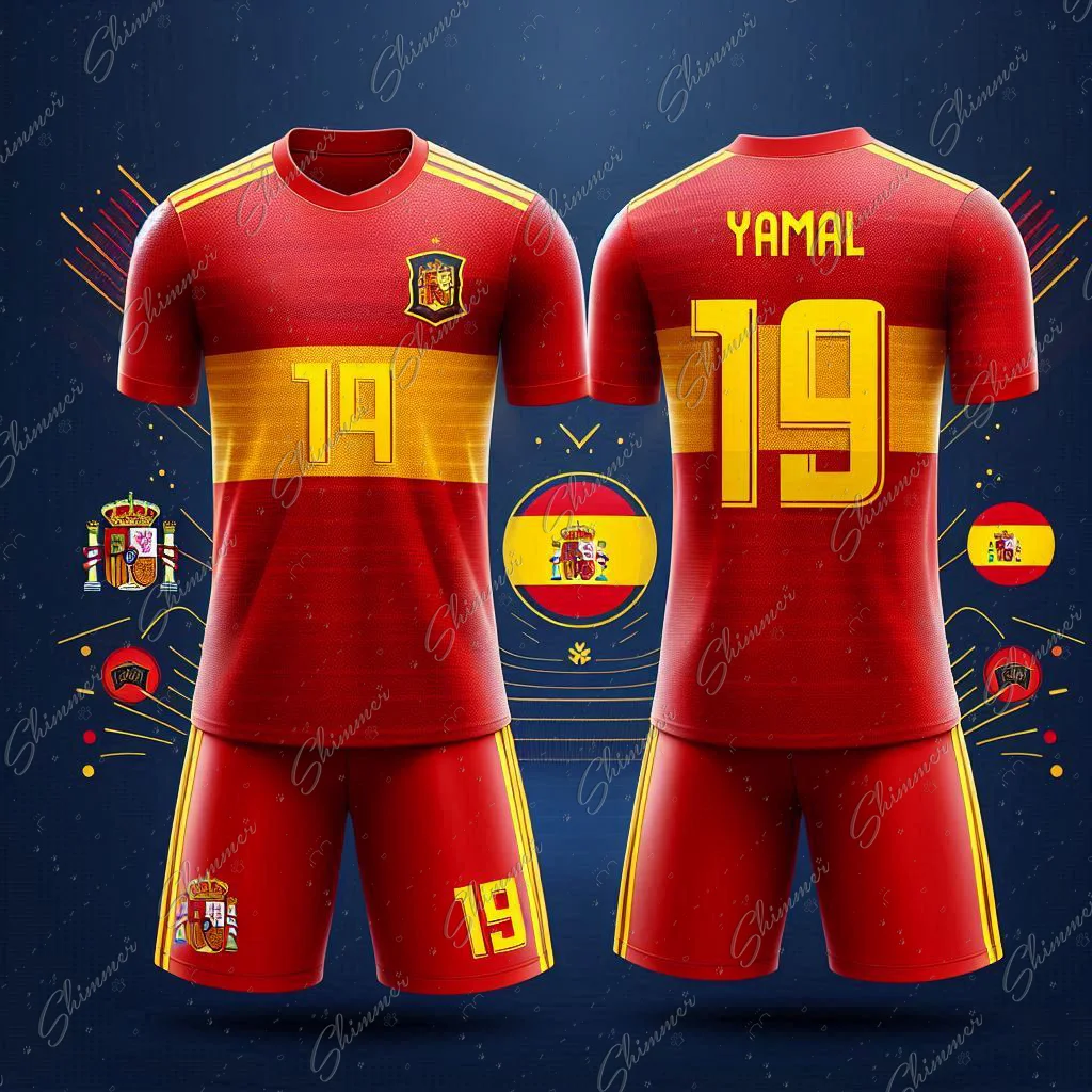 Soccer Uniform 2pc Short Sleeves Spain Style Pop Kids Youth Training And Competition Sports Tracksuit Man Soccer Jersey Clothing