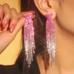 Pendientes largos con borla de diamantes de imitación para mujer, aretes colgantes de cristal coloridos, accesorios de joyería