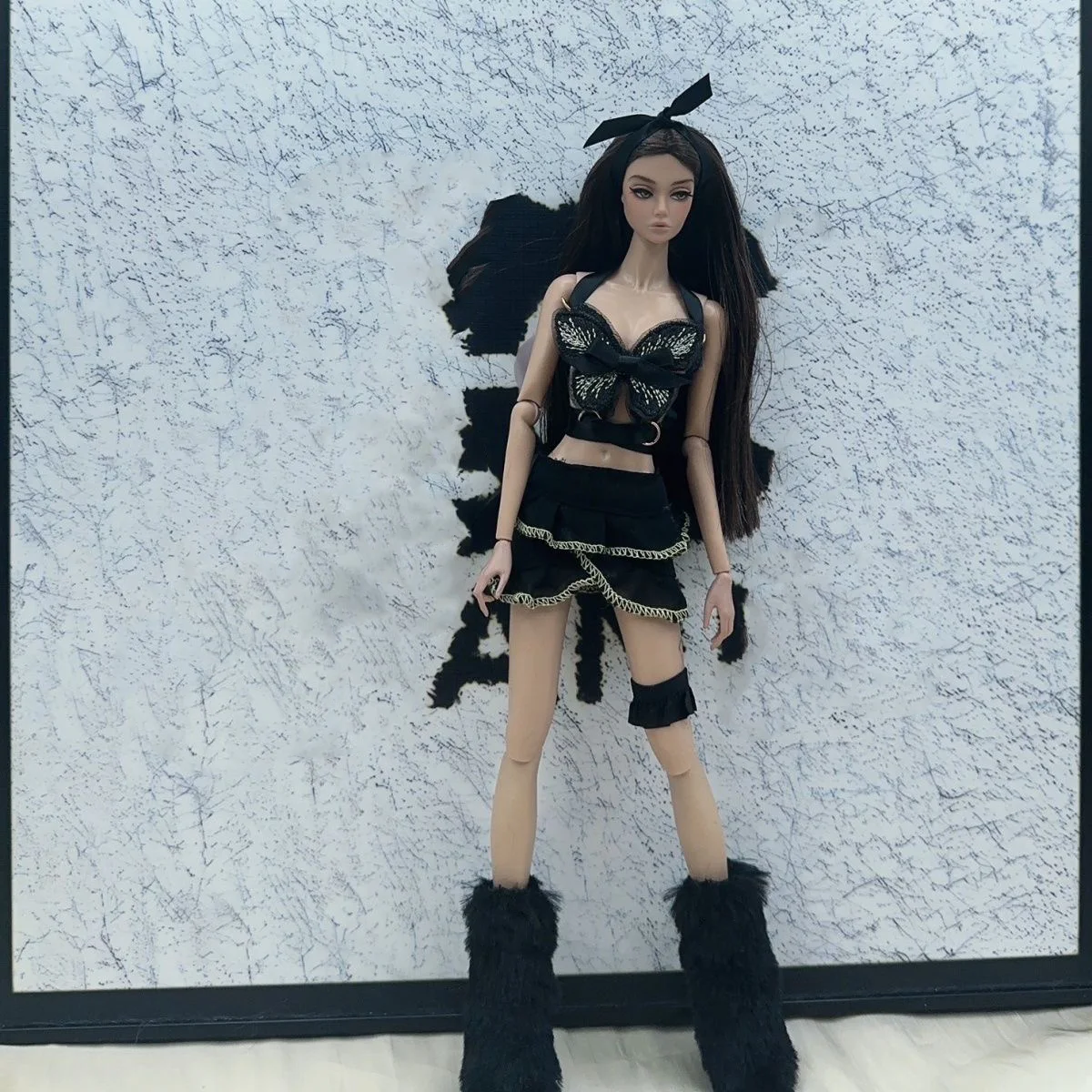 ファッション蝶ドレスセット 30 センチメートルスーパーモデル人形トップショートスカート靴カバースーツ衣装 1/6 信義 FR ST ブライス BABI 人形