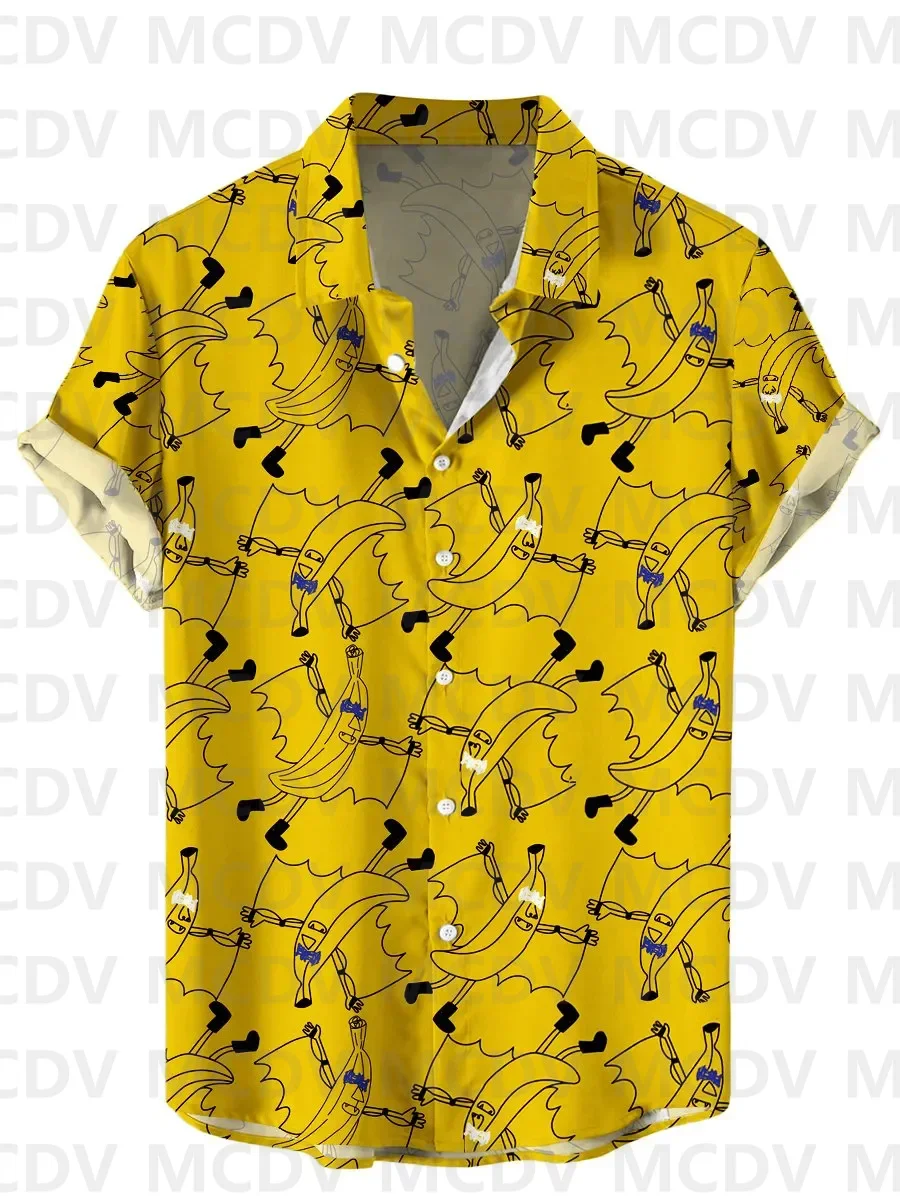 

Men's Hawaiian Shirt Fun Goose Banana Print Button Down Shirt