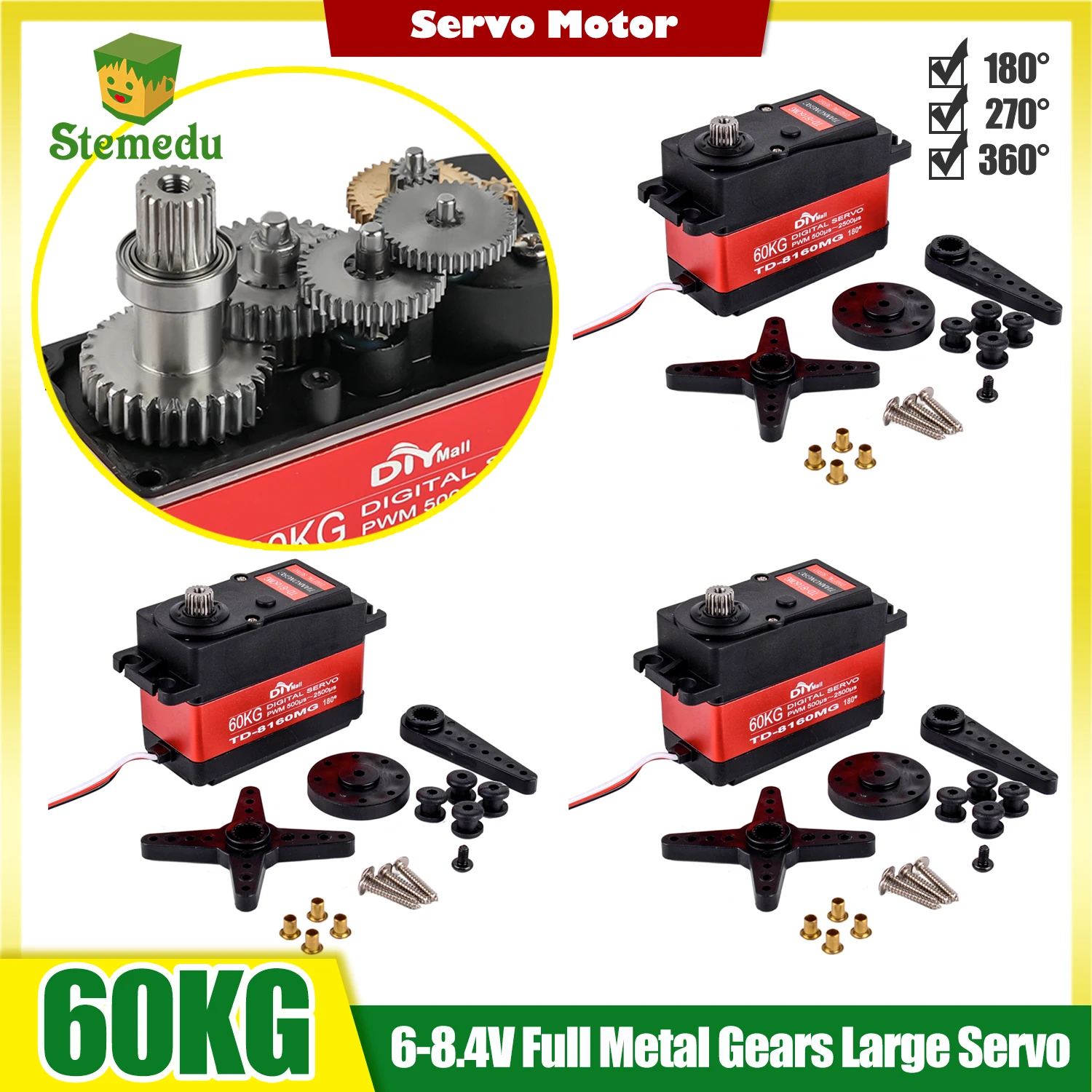 4PCS 60KG Coppia elevata Servomotore digitale Ingranaggio in acciaio inossidabile Impermeabile 6V-8.4V TD-8160MG per fai da te 1/5 RC Baja Cars Crawler