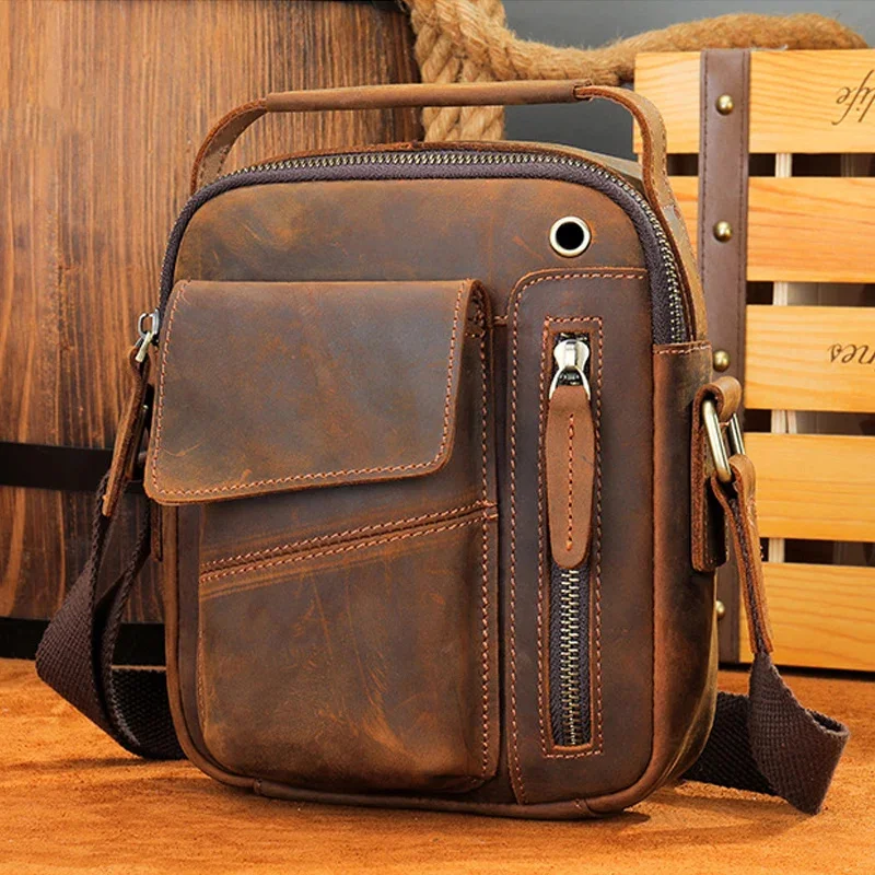 

Newsbirds Retro Fashion Mini Shoulder Bag Genuine Leather Crossbody Sling s for male casual shoulder bags phone pouch