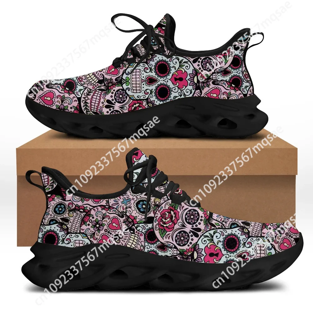 

Sugar Skull Design Ladies Vulcanized Shoes Lightweight Lace Up Skull Print Custom Women Sneakers Casual Breathable Jogging Shoes