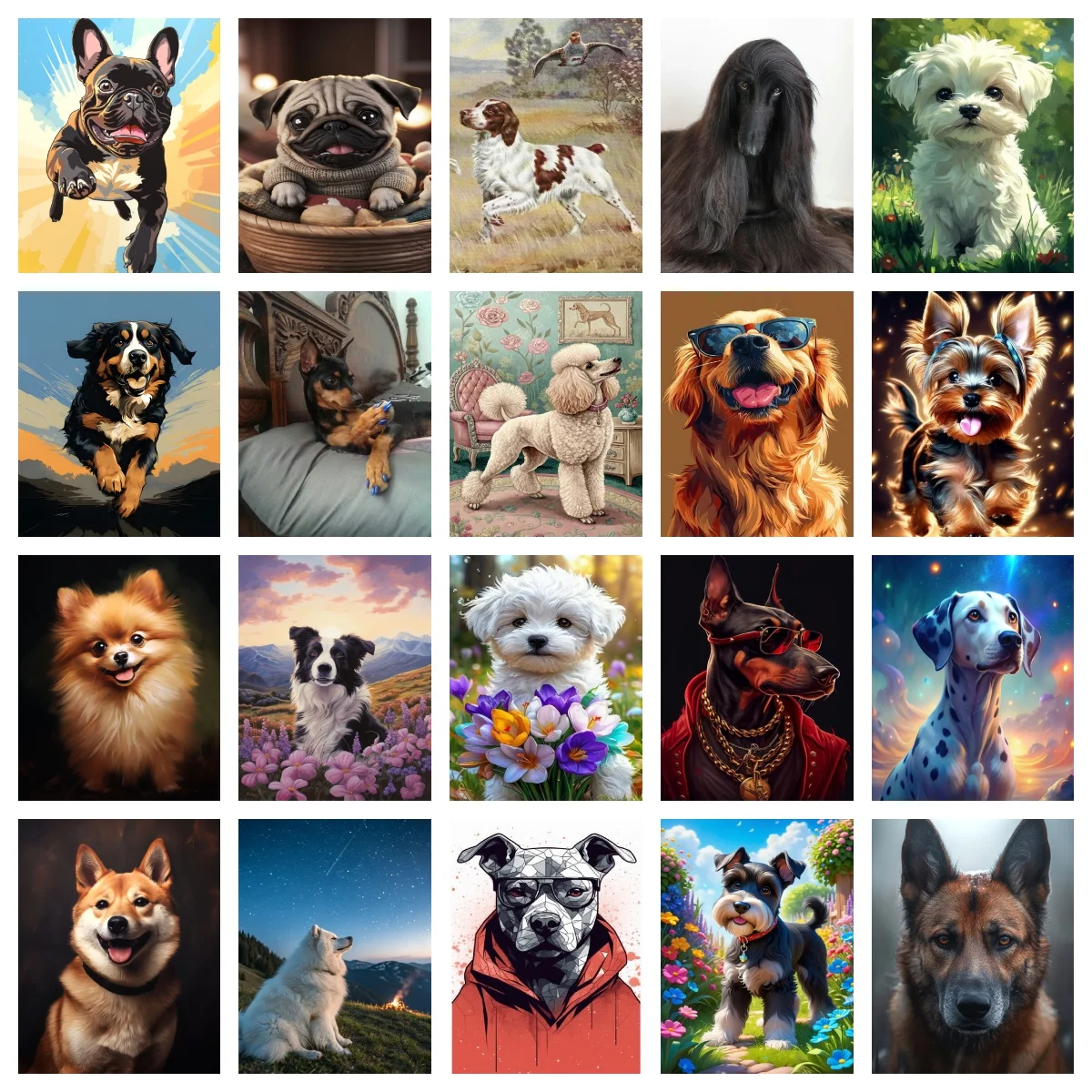 1pc frameless Canvas Painting  Bernese Mountain Dog Shiba Inu German Shepherd Doberman DIY Digital Oil Painting Simple Handmade
