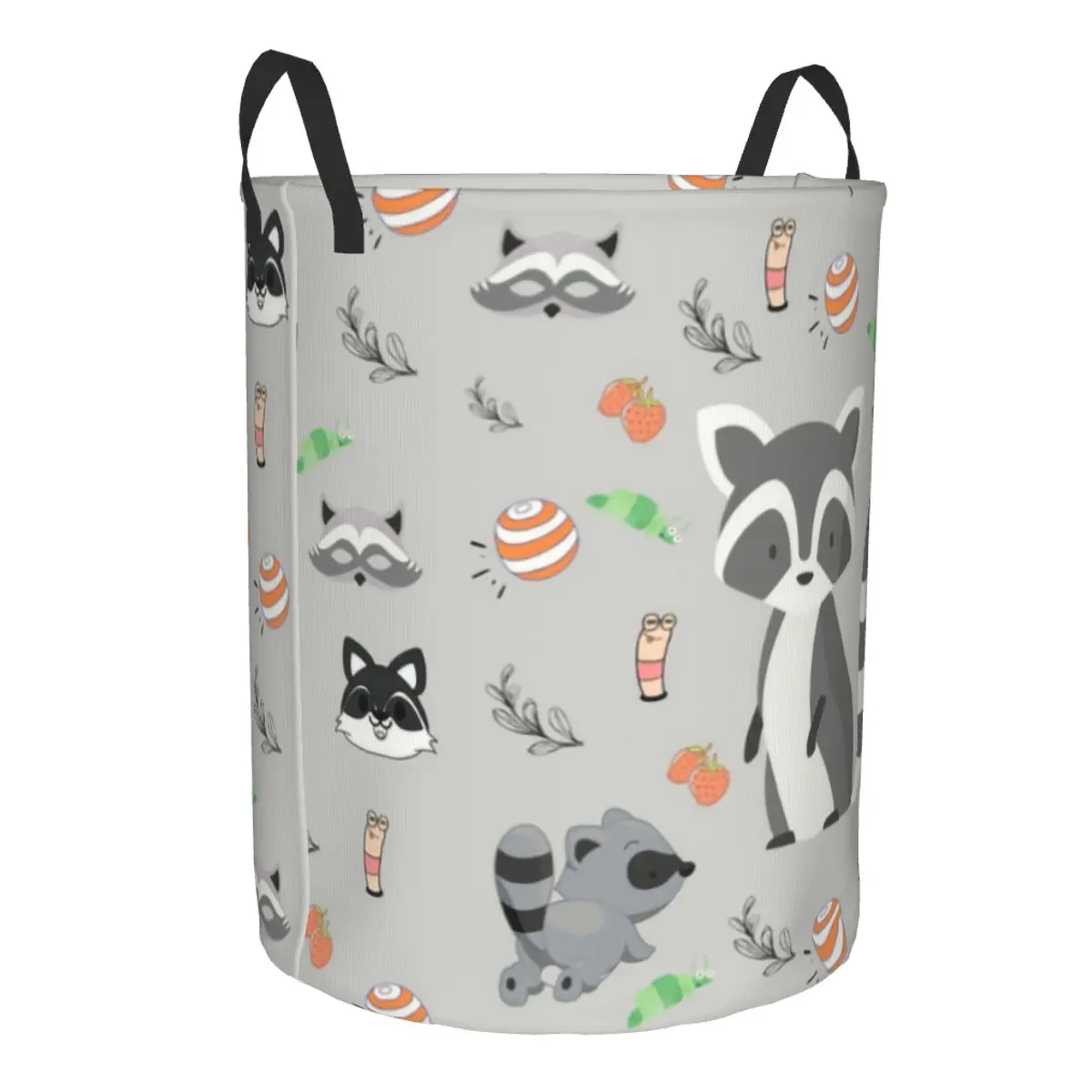 Raccoon Cartoon Graphic Laundry Basket Foldable Trash Panda Racoon Toy Clothes Hamper Storage Bin for Kids Nursery