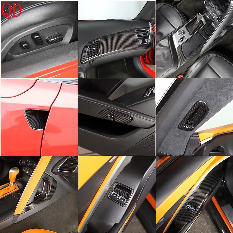 For Chevrolet Corvette C7 2014-2019 ABS Carbon Fiber car dashboard center console gear panel decorative cover sticker Car kit