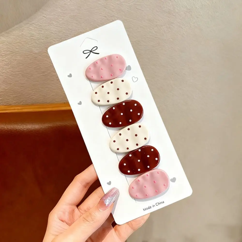 6Pcs/Set Fashion Sweet Oval Bow Hair Clip Colorful Polka Dot Side Bangs Forehead Clip Duckbill Clips Hair Accessories