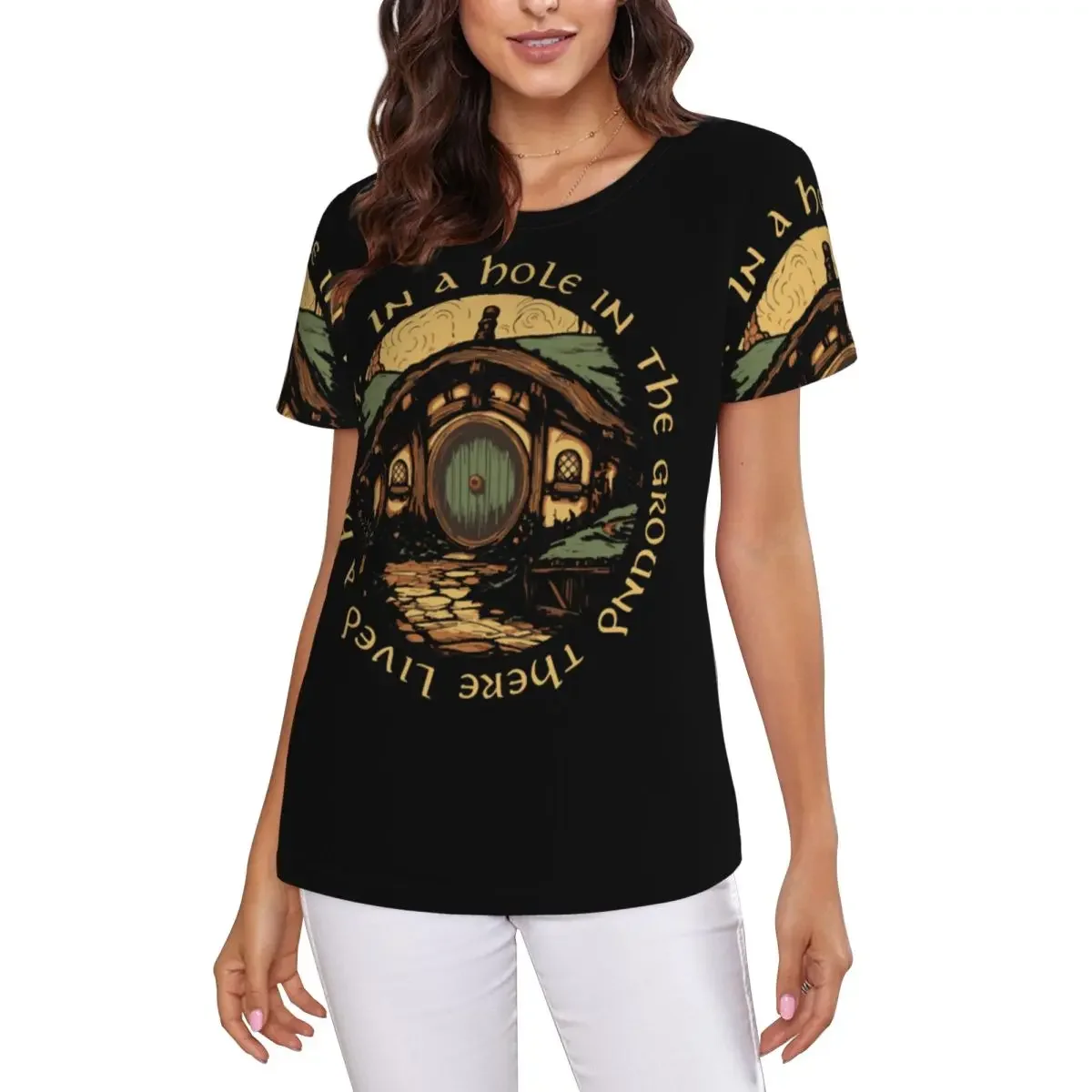 In A Hole In The Ground There Lived A Hobbit T-Shirt Women Short Sleeve T Shirts Round Neck Streetwear Cotton Summer Tees