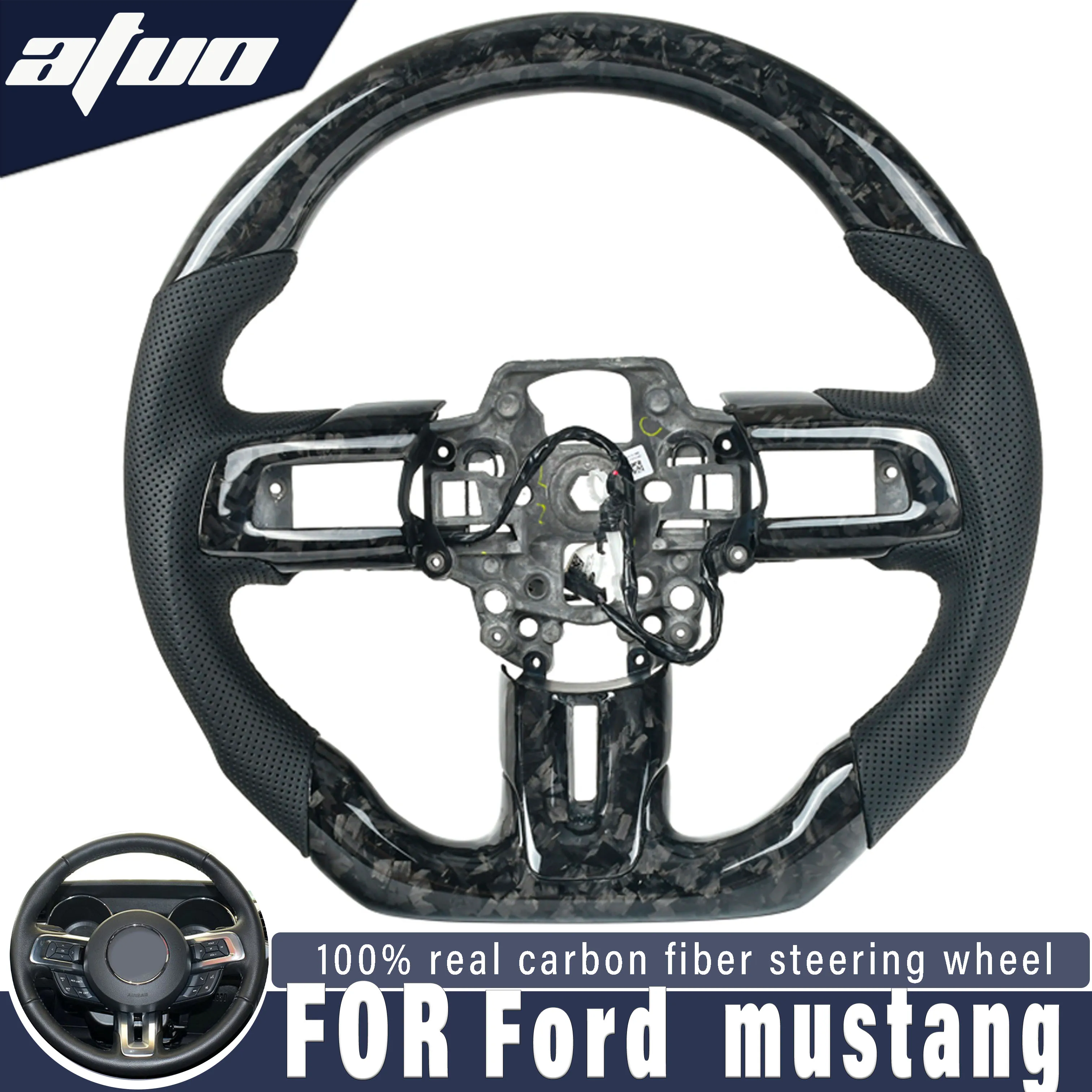 

Customized carbon fiber steering wheel for Ford Mustang V6 EcoBoost GT Shelby GT350 2015-2023 racing style leather