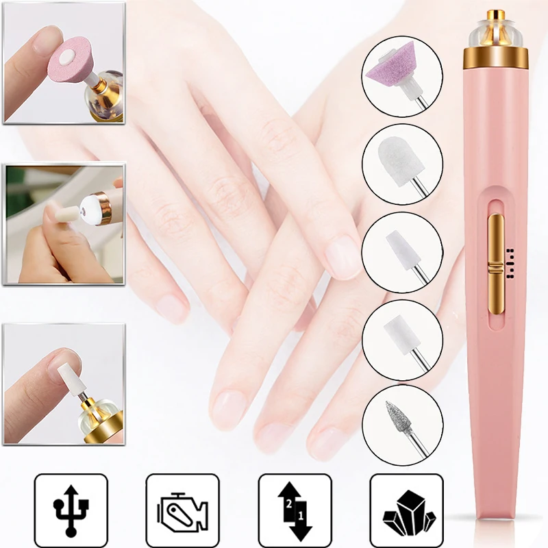 

5 in 1 Electric Nail Grinder Manicure Machine With LED Nail Pedicure Drill Ceramic Set Nail File Equipment Exfoliating Mini Tool