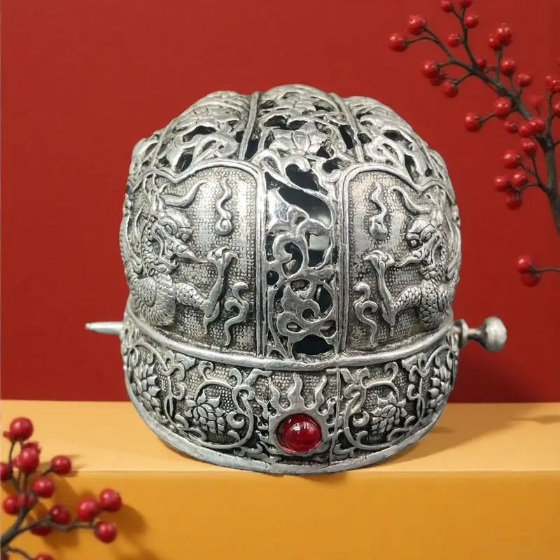 Double Dragon Playing with Pearls Inlaid Gemstone Hair Crown Hollow Ornament