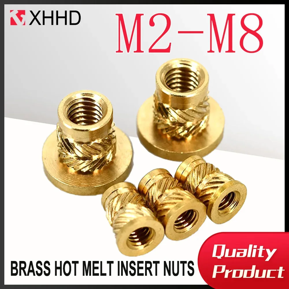 Brass Hot Melt Insert Knurled Flange Copper Nut Thread Heat Molding Injection Embedment T-type Nut M2 M2.5 M3 M3.5 M4 M5 M6 M8