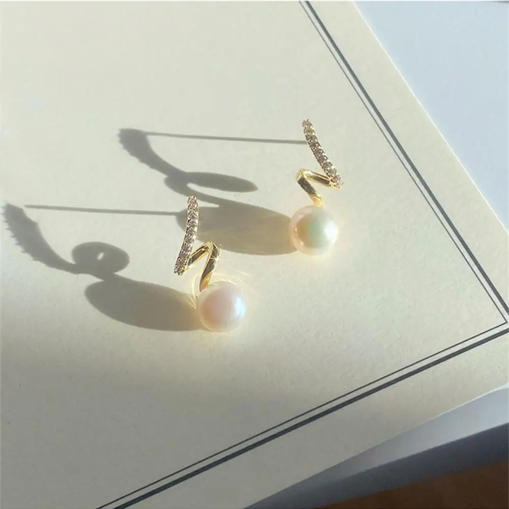 Stud Earrings Twisted Earrings Elegant Faux Pearl Twisted Wire Rhinestone Earrings for Women Lightweight Wear Party for Commute