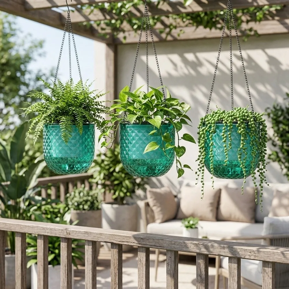 Outdoor Plant Hangers Self Watering Hanging Pots For Outdoor Patio Use Robust Plastic Construction Lightweight Design