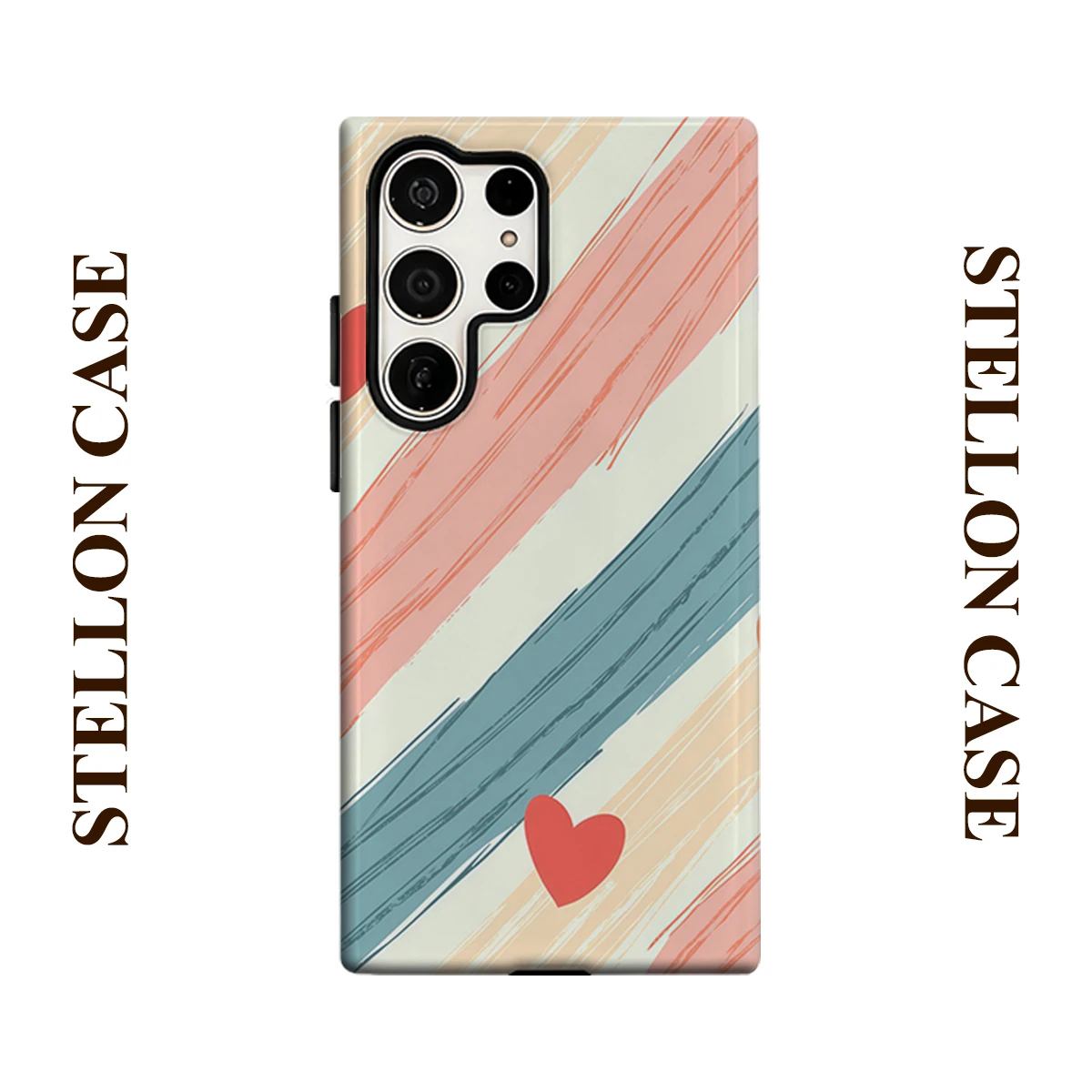 Stripe Heart Phone Case For Samsung Galaxy S25 S24 S23 Ultra Plus A35 A55 Glossy HD Hard Cover Film Shell