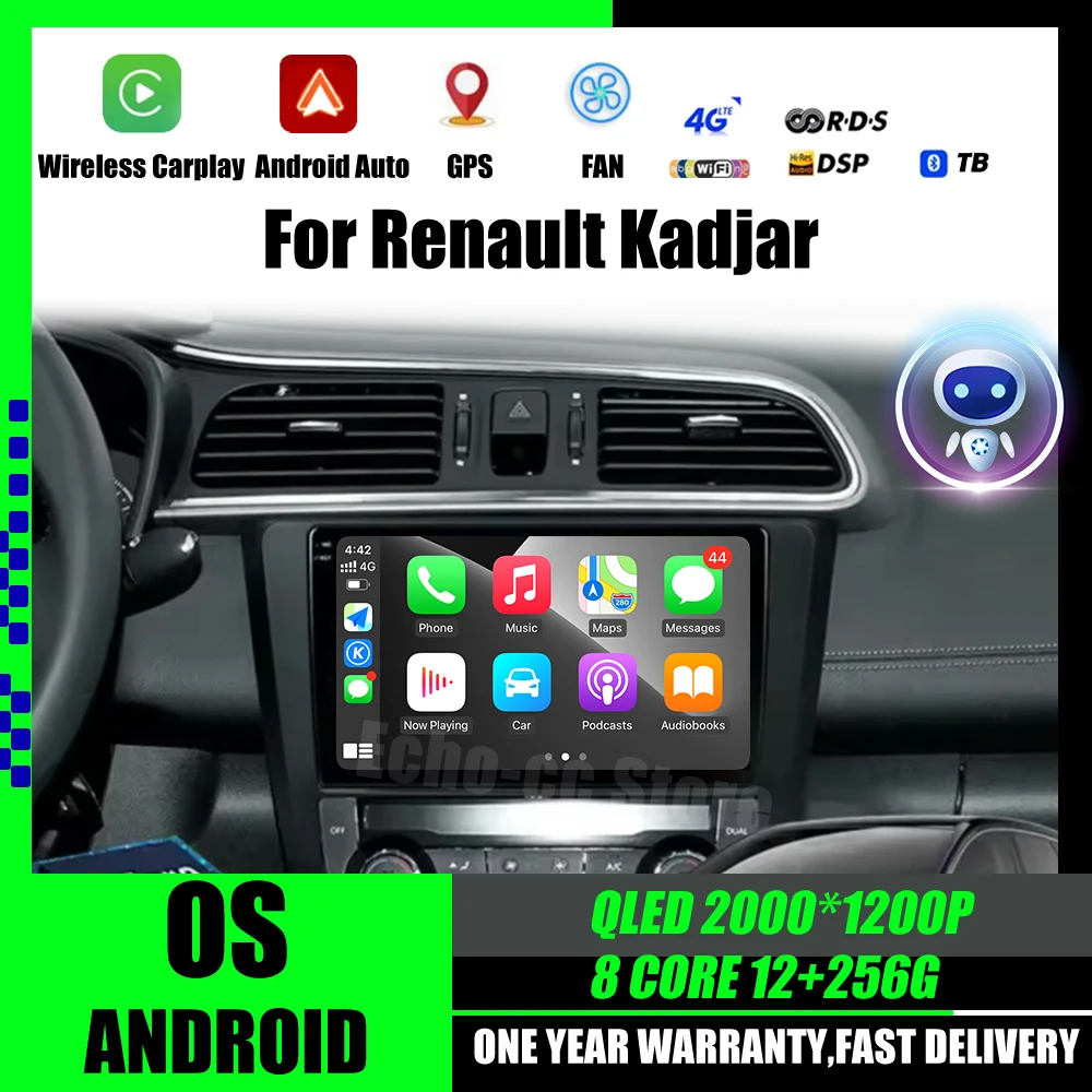 

Android 14 Carplay автомобильный радиоприемник для Renault Kadjar 2015-2019 навигация мультимедийный плеер стерео Wi-Fi + 4G видео авто навигация GPS