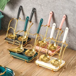 Gold Stainless Steel 304 Korean Hot Pot Soup Slotted Long Handle Large Household Kitchen Countertop Spoon Rest with Lid Holder