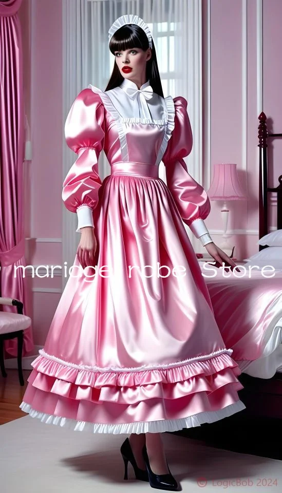 الوردي الأبيض خادمة تأثيري الكاحل طول فساتين السهرة طويلة الأكمام عالية الرقبة Ruched لوليتا روكوكو حفلة موسيقية ثوب مخصص