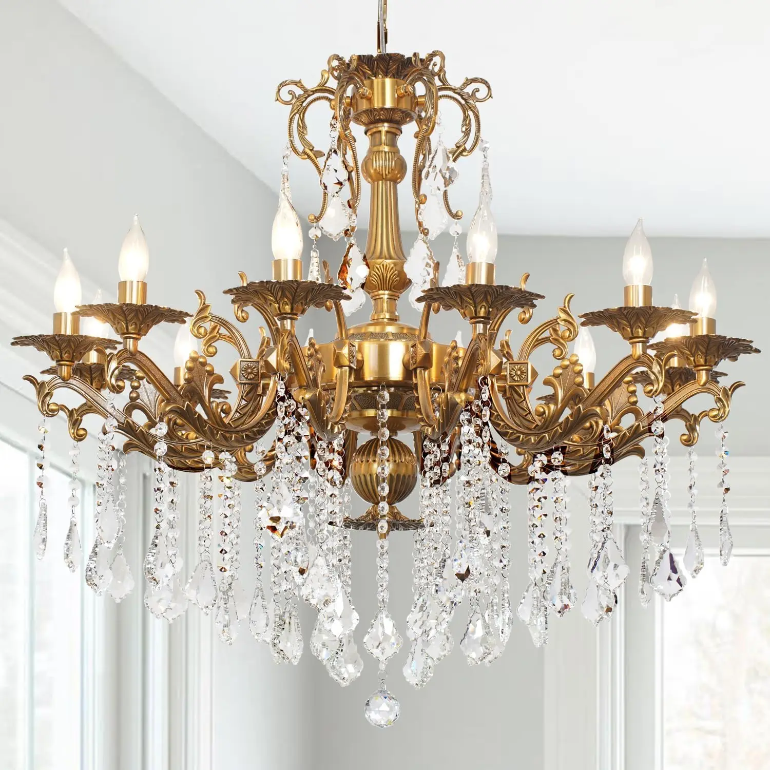 

Vintage Chandelier Contemporary Elegant K9 Crystal Glass Chandelier Candle Pendant Ceiling Lighting Fixture for Living Room