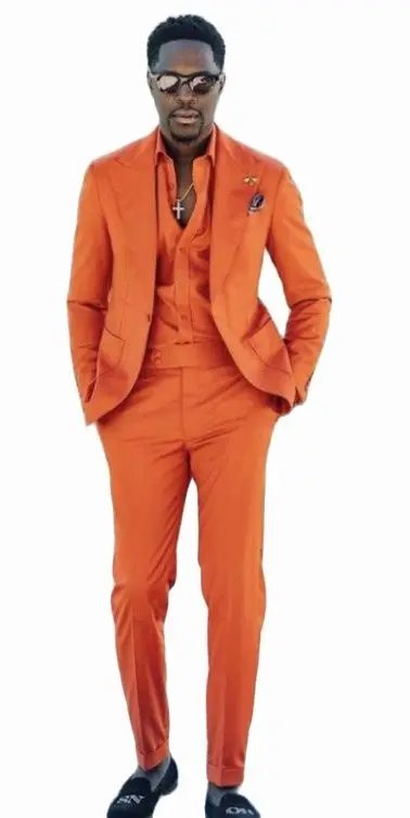 African Streetwear Yellow Orange Men Suits Groom Wedding Tuxedos Slim Fit Prom Blazer Terno Masculino 2 Pieces Jacket+Pant