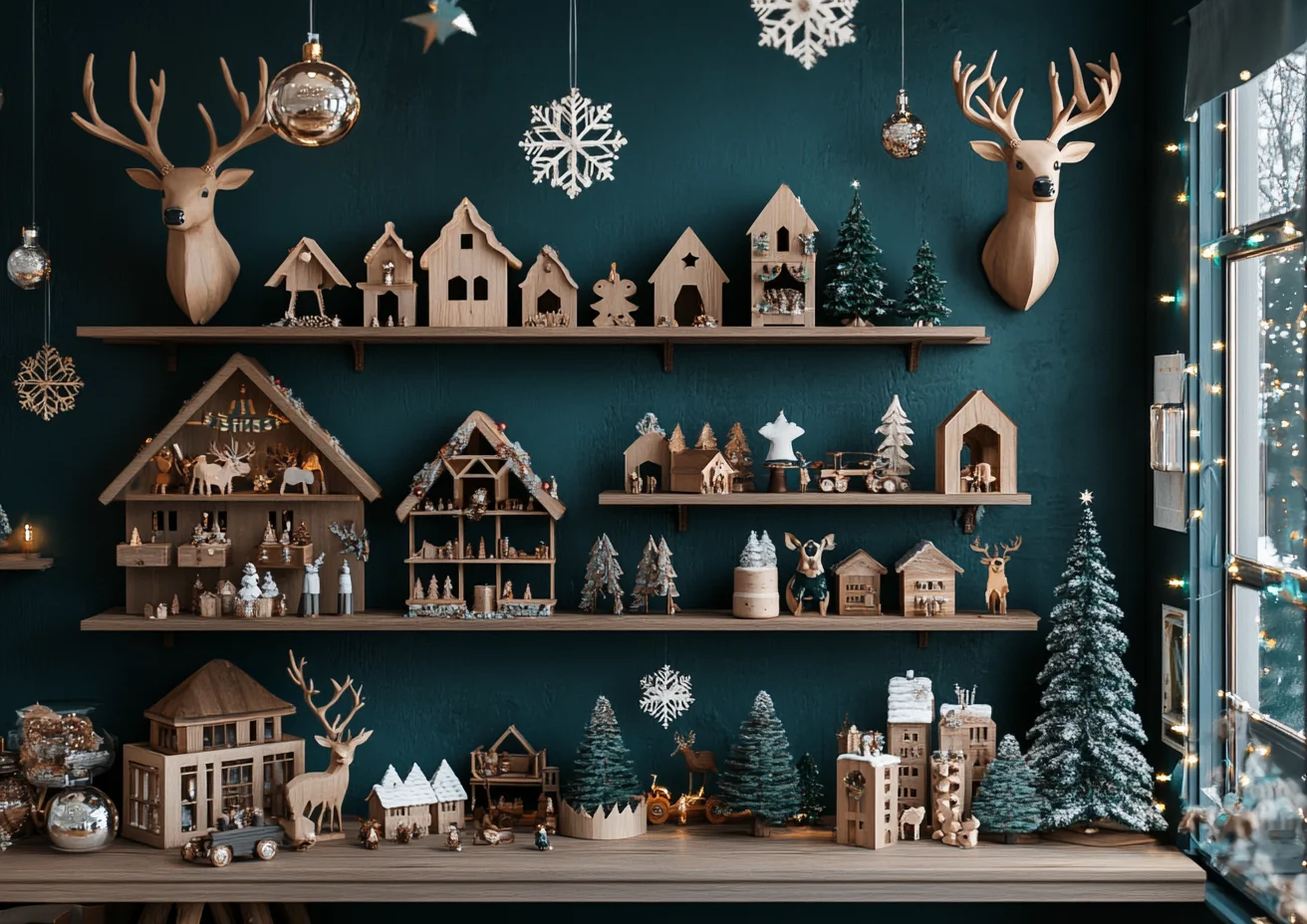 

Santa Gift Workshop Background Photography for Christmas Kids Winter Birthday Photo Backdrop Toy Bear Star Xmas Tree Photobooth