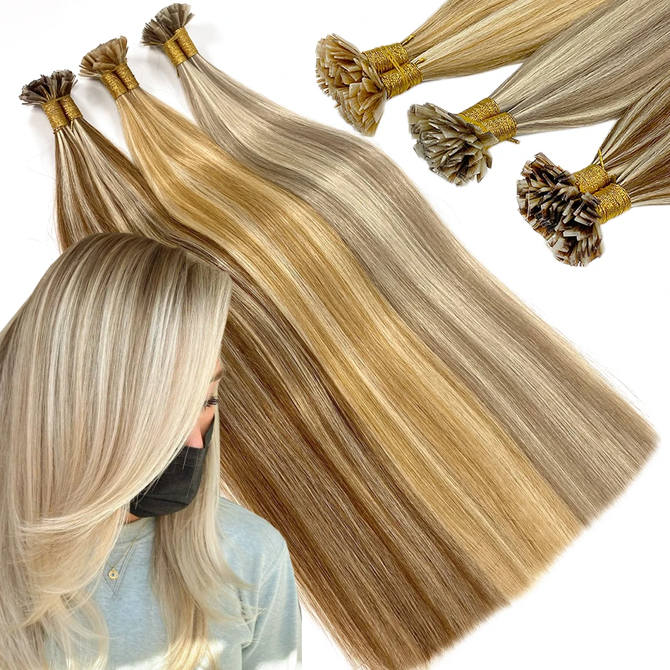 

Straight Flat Tip Hair Extencione 100% Original Natural Smooth Without Knots Human Bulk Braiding Hair 613 Blonde Color For Women