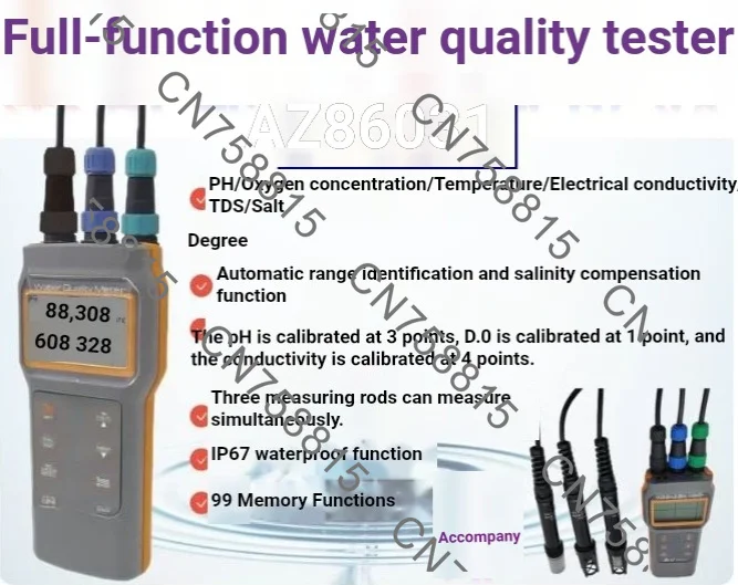 dissolved oxygen , conductivity ,  salinity meter，Az86031 multifunctional water quality tester - ph meter