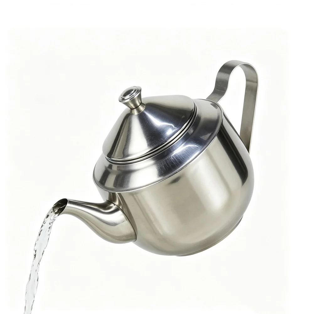 Stainless Steel Teapot with Integrated Infuser Filter and Rounded Base for Stability on Stovetop or Electric Kettle Platforms