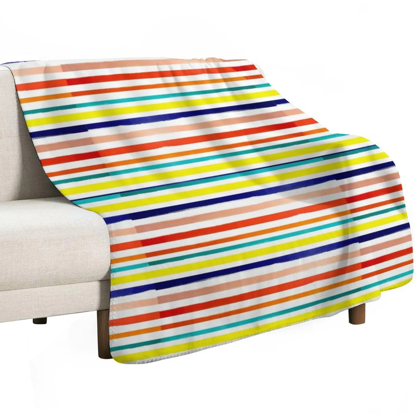Bright Watercolor Rainbow Stripes Throw Blanket Luxury Baby Flannel Thermals For Travel Tourist Shaggy Blankets
