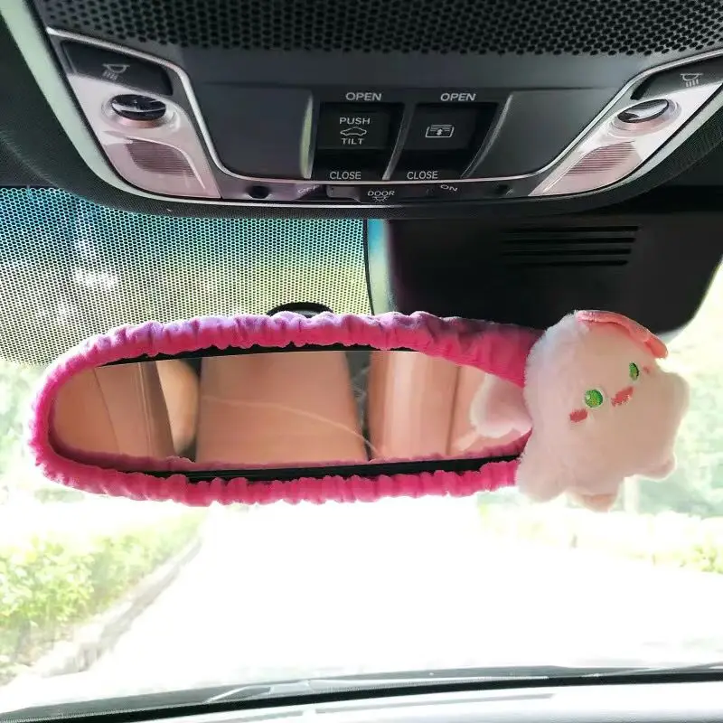 Cartoon Cute Car Rearview Mirror Cover Interior Reversing Mirror Cover Little Monster Electric Car Ornament Car Accessories