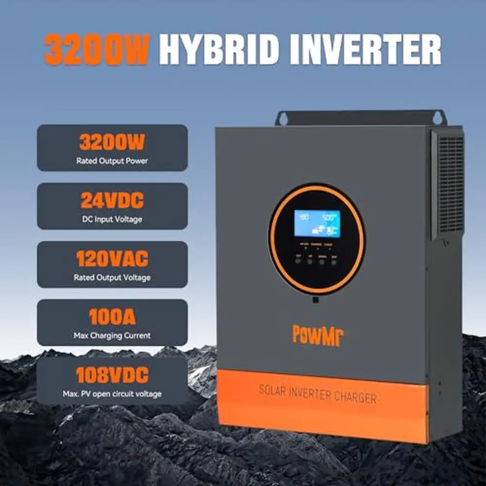 3200W 24V Pure Sine Wave Solar Inverter with 100A MPPT Controller Max 108V PV Input Hybrid Charge Inverter Home RV Boat Office