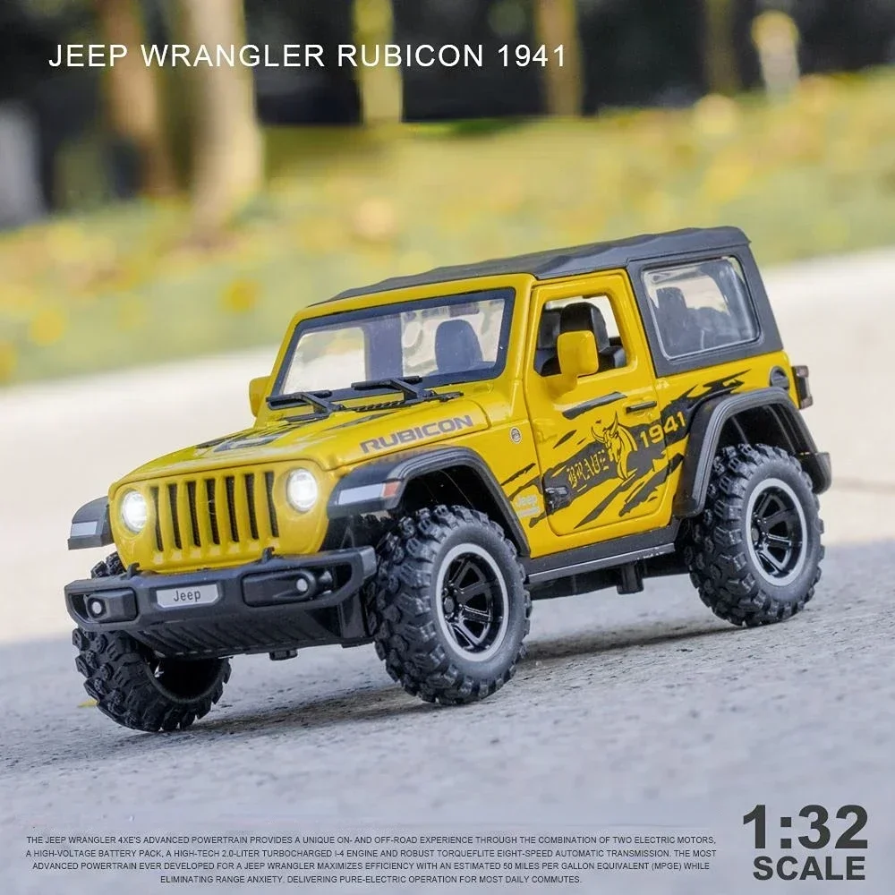 Jeeps Wrangler Rubicon-Coche de aleación 1941 para niños, vehículo fundido a presión de Metal con sonido y luz, coche extraíble, juguetes para niños, 1:32