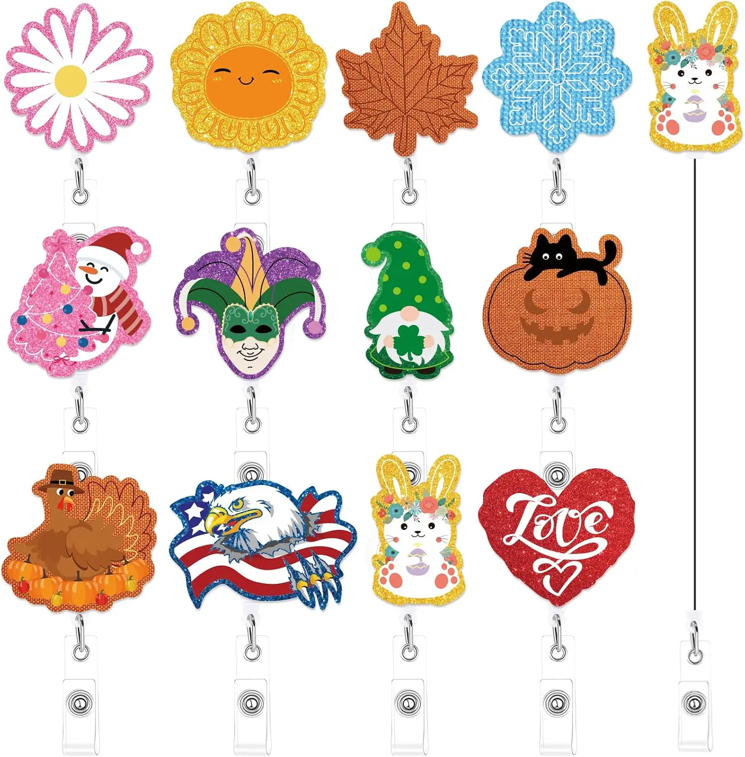 12PCS Retractable Embroidered Badge Reels, for Nurse Badge ID Clips, Essential Supplies for Medical Staff,Office Workers