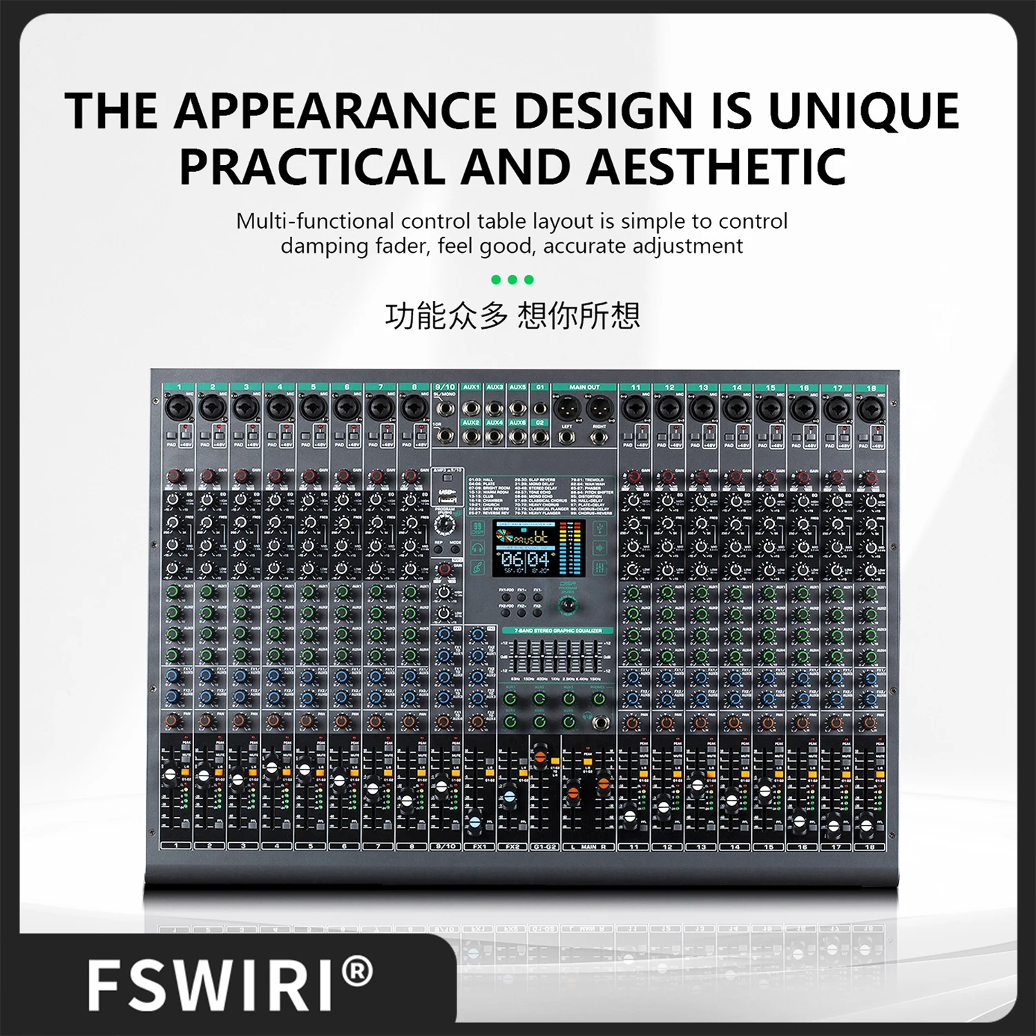 FSWIRI Professional DJ audio mixer 14/18-way mixer stage meeting Bluetooth USB flash drive MP3 tape effect  Sound mixer