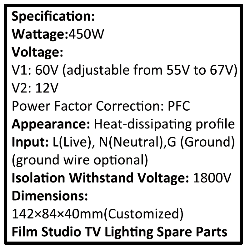 High-quality Pro Film TV Light Parts 450W 60V+12V Switching Power Supply Dual Voltage with Power Adjustment & PFC