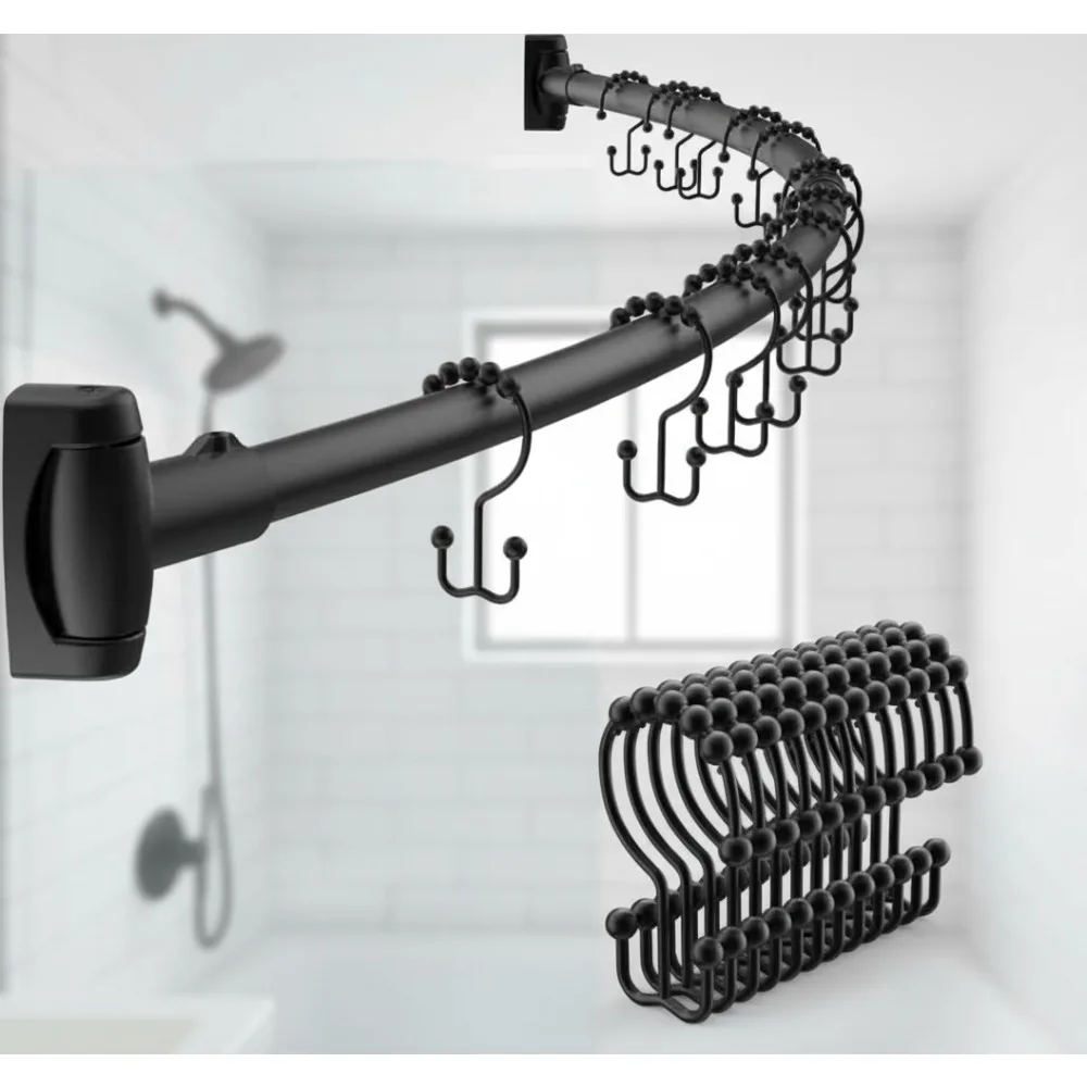 

Adjustable Curved Shower Rod 42-72 Inch with Rings, Rust-Proof Stainless Steel, Easy Install for Bathroom