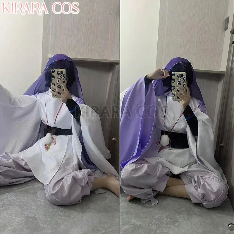 

New 2025 Scaramouche Costume Wig Deep Blue Genshin Impact Cosplay Wanderer White Kimono Suits Costumes Full Set❤❤dd