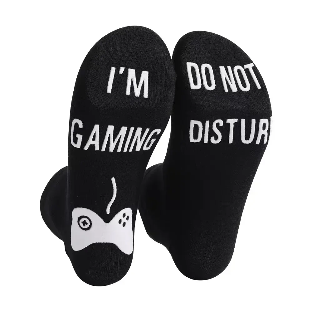 1 Pair I’m Gaming Dotnot Disturb  Glow Letter Vintage Patterned Harajuku Socks Tube Adhesive Socks Cotton Anti Slip Floor Socks