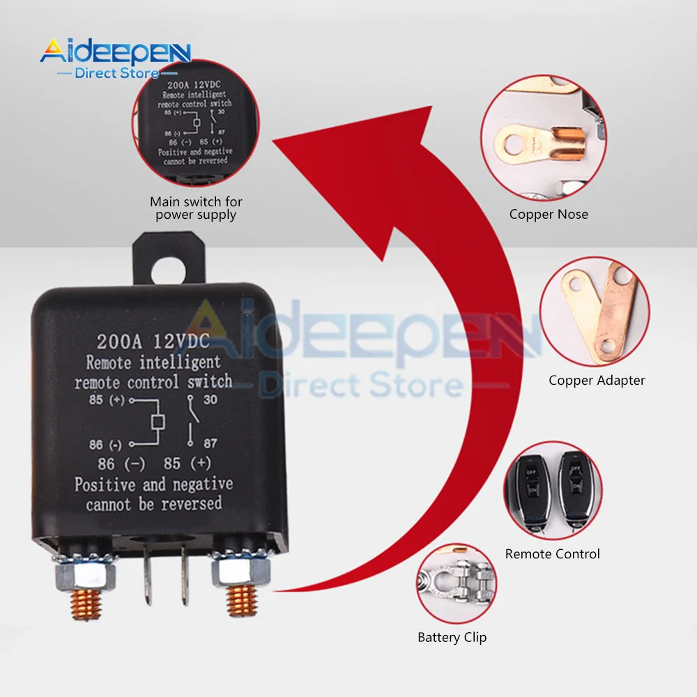 12V 200A Universal Battery Switch Relay Integrated Wireless Remote Control Car Battery Disconnect Cut Off Isolator Master Switch