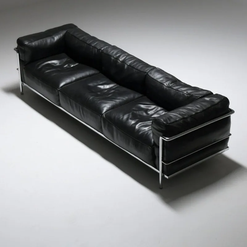 LC3 sofa 1:1 replica simple all-green leather down sofa Bauhaus living room casual oil wax leather three people