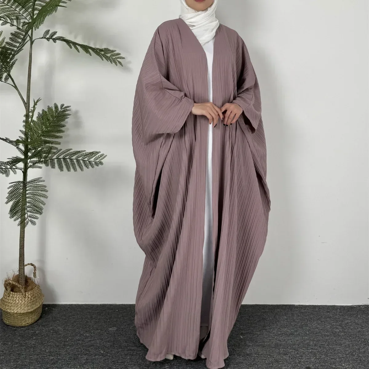 Muslim Open Front Abaya Long Sleeve Maxi Length Dress Cardigan Coat Modest Outwear Kaftan Women Jilbabs Loose Women\'s Clothing