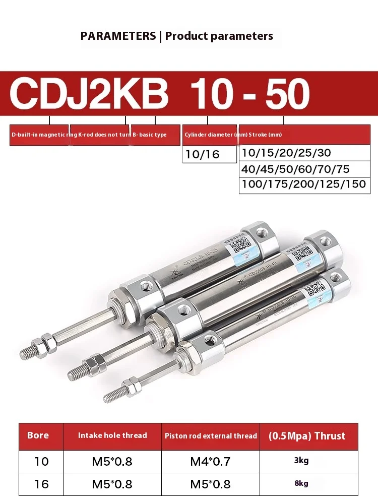 Xingchen هوائي الفولاذ المقاوم للصدأ اسطوانة صغيرة سداسية قضيب المكبس غير الدورية CDJ2KB10/16-10 اسطوانة القلم