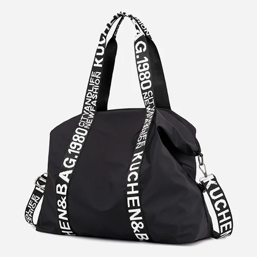 Bolso de mano literario de nailon para mujer, bolsa de hombro de gran capacidad con correa de letras, a la moda