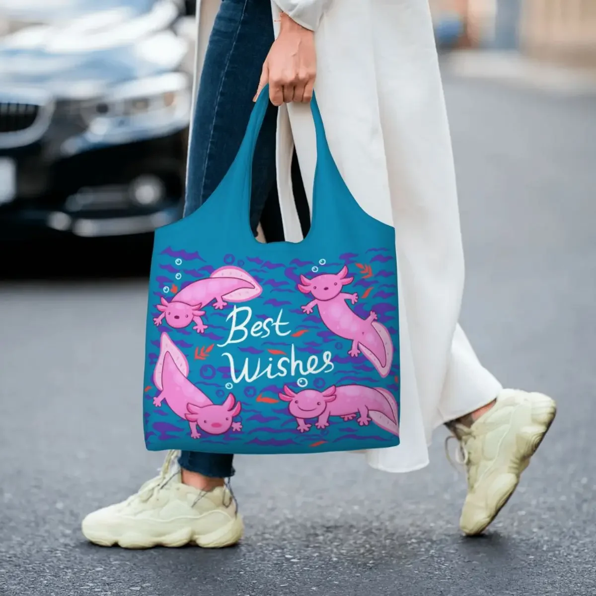 Axolotl Groceries Tote Shopping Bags Women Fashion Salamander Animal Canvas Shoulder Shopper Bags Large Capacity Bags Handbags