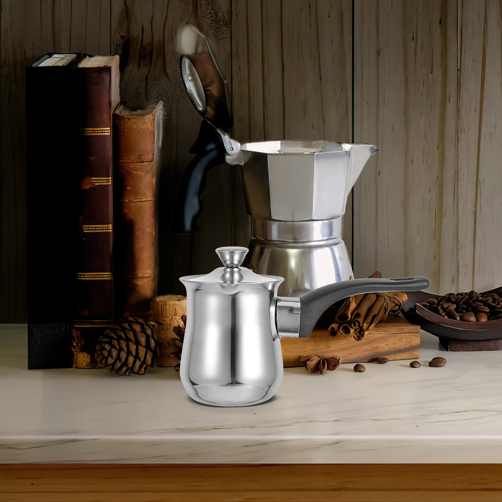 

1pcs 180Ml Stainless Steel Turkish Coffee Pot For Stove Frothing Tea Brewing Induction Compatible Kitchen Cookware Tool