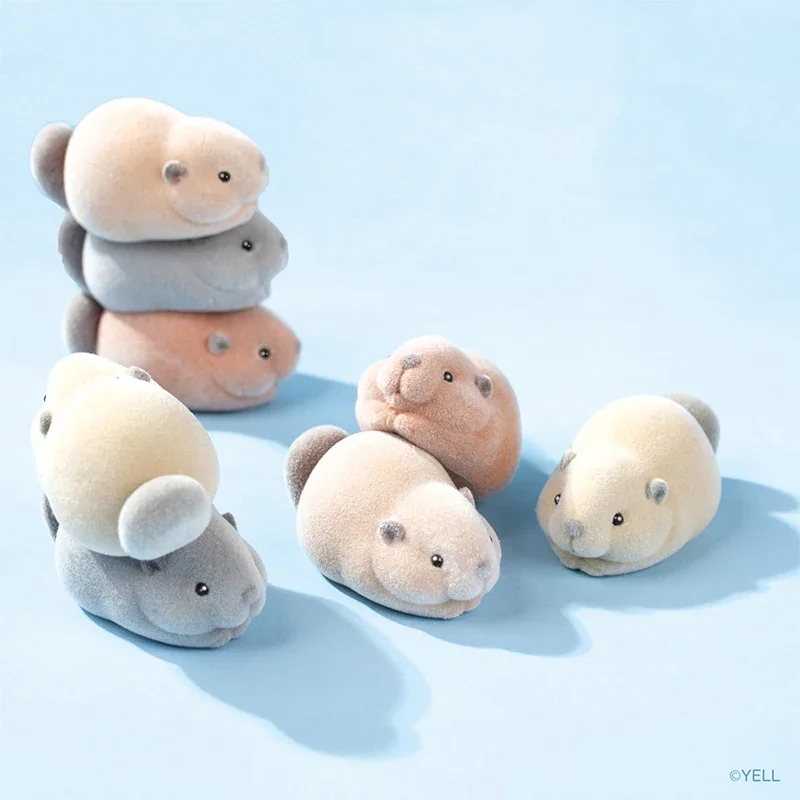 Shell Flocked Beaver Gacha Capsule Toys Cute Nutria Figurine Kawaii Mouse Animal Figure Table Ornaments Birthday Gifts